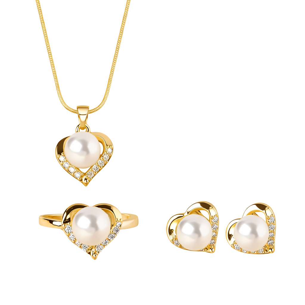 Ensemble de Bijoux Cœur Perlé Doré