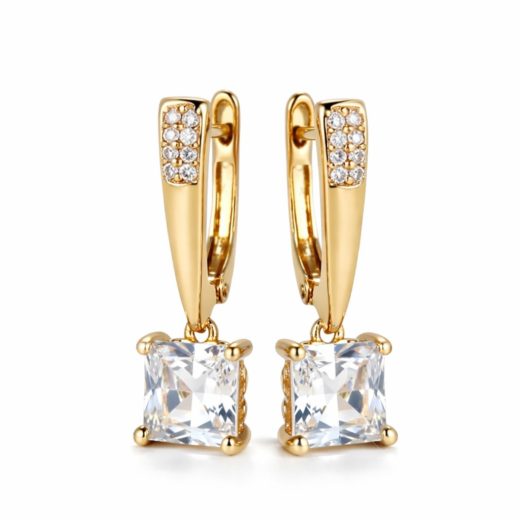 Boucles d’Oreilles Dorées Zircone Carrée