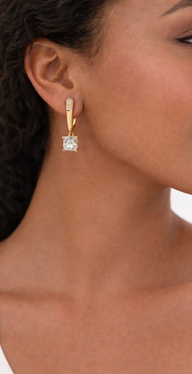 Boucles d’Oreilles Dorées Zircone Carrée