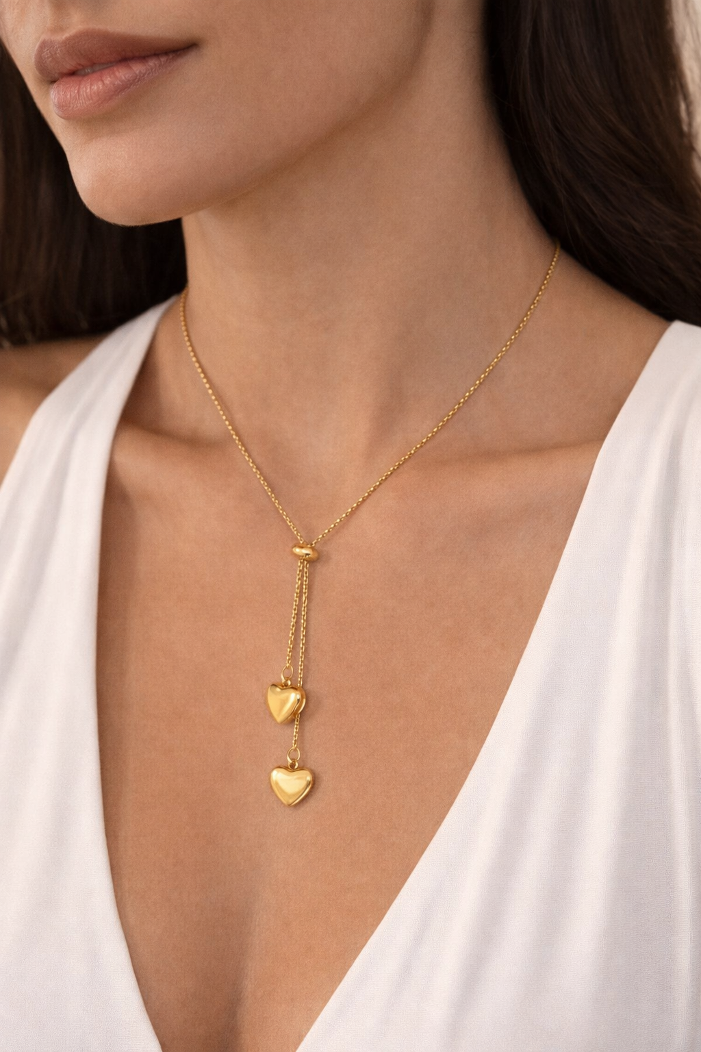 Collier Doré Double Cœur